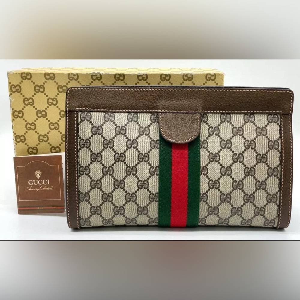 Like New Gucci Vintage GG Supreme Sherry line Clutch Bag W/Box & COA-Free Gift